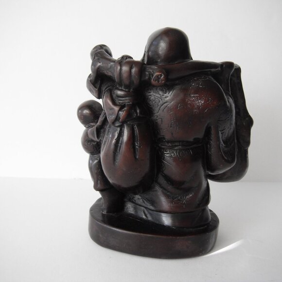 Vintage Asian Wise Man Figurine Heavy Red Resin Cast Carved Miniature 5.1/4" - Picture 5 of 9